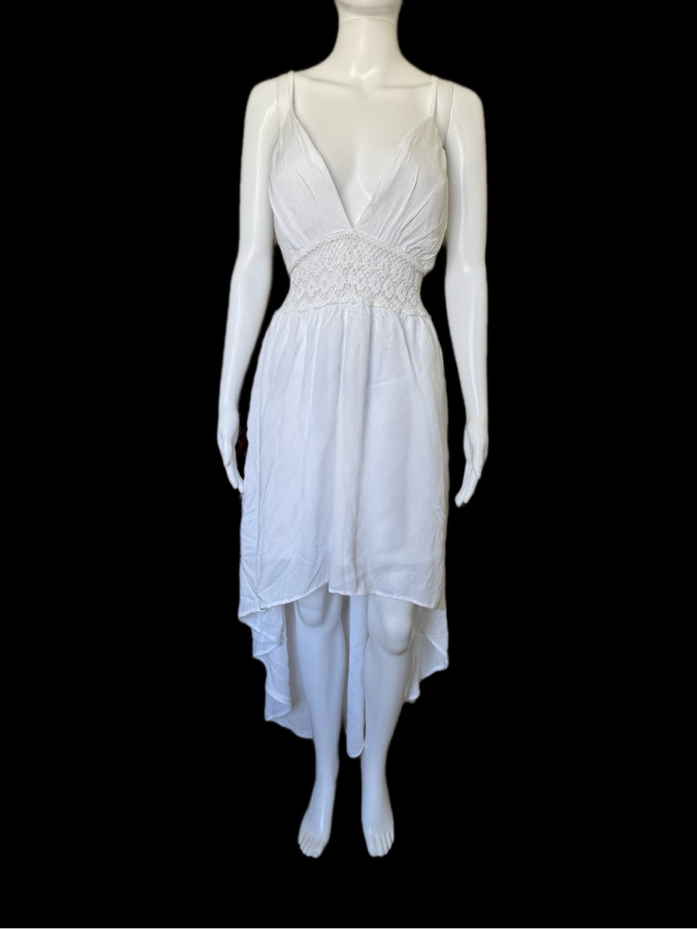 White High-Low Dress with Smocked Waist XL-XXL